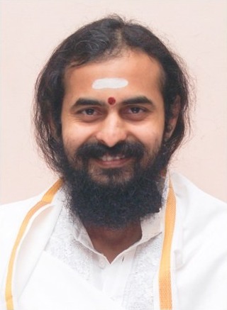 Portrait of Swami Vaishampayan in white robes